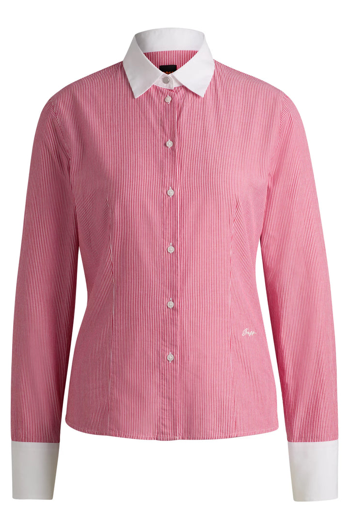 BOSS Slim-fit blouse in striped cotton poplin