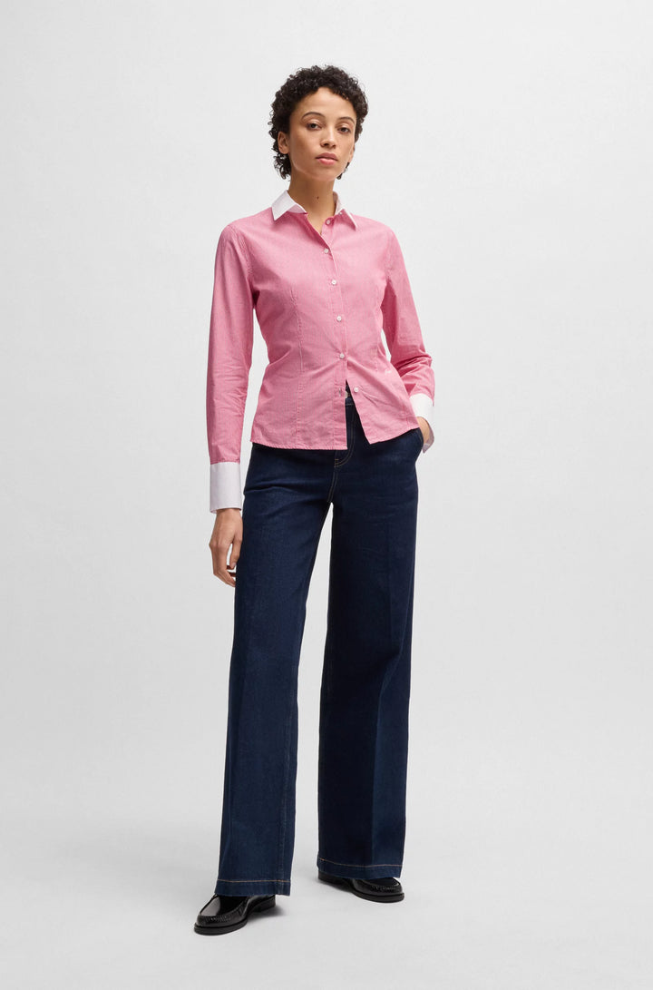 BOSS Slim-fit blouse in striped cotton poplin