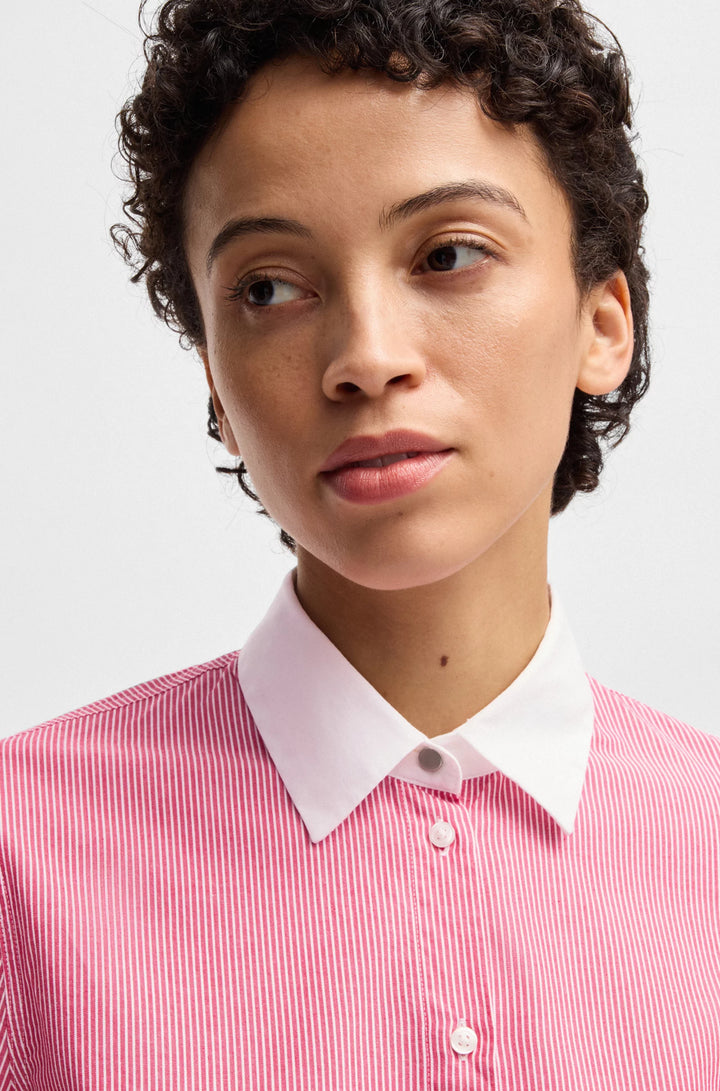BOSS Slim-fit blouse in striped cotton poplin