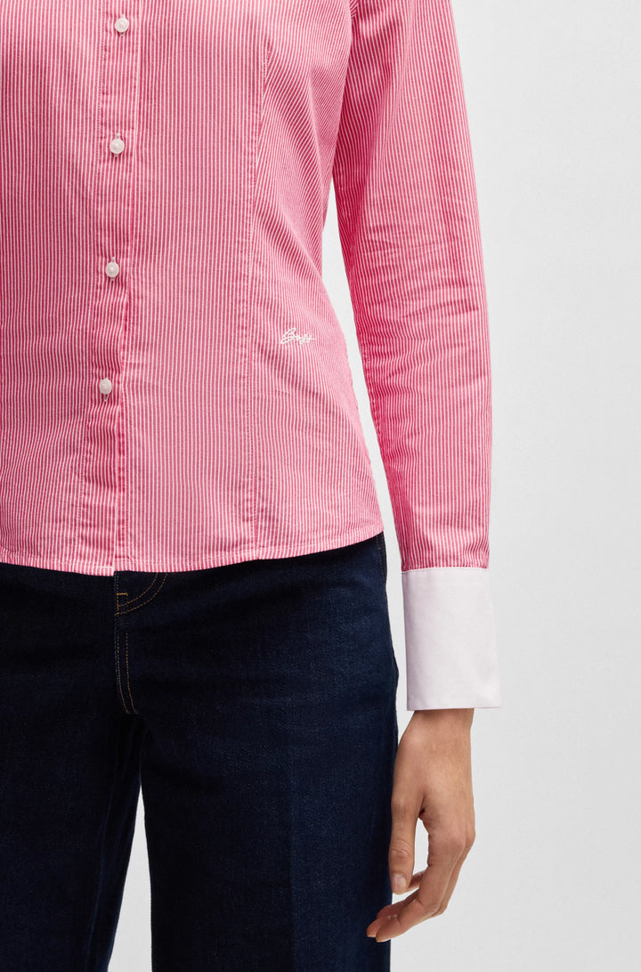 BOSS Slim-fit blouse in striped cotton poplin