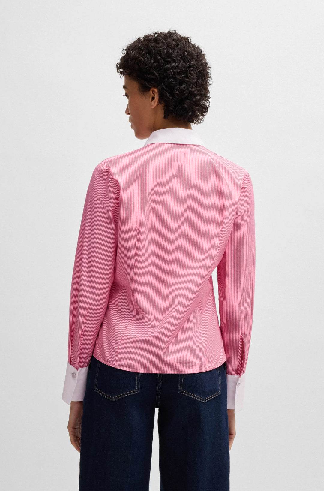 BOSS Slim-fit blouse in striped cotton poplin