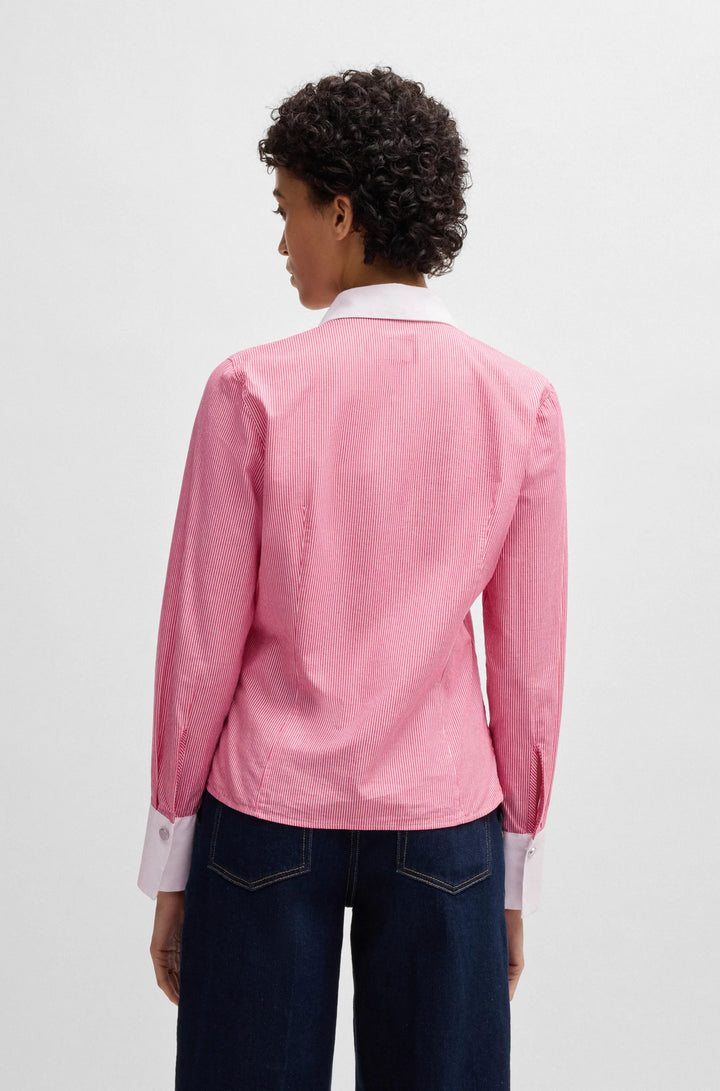 BOSS Slim-fit blouse in striped cotton poplin