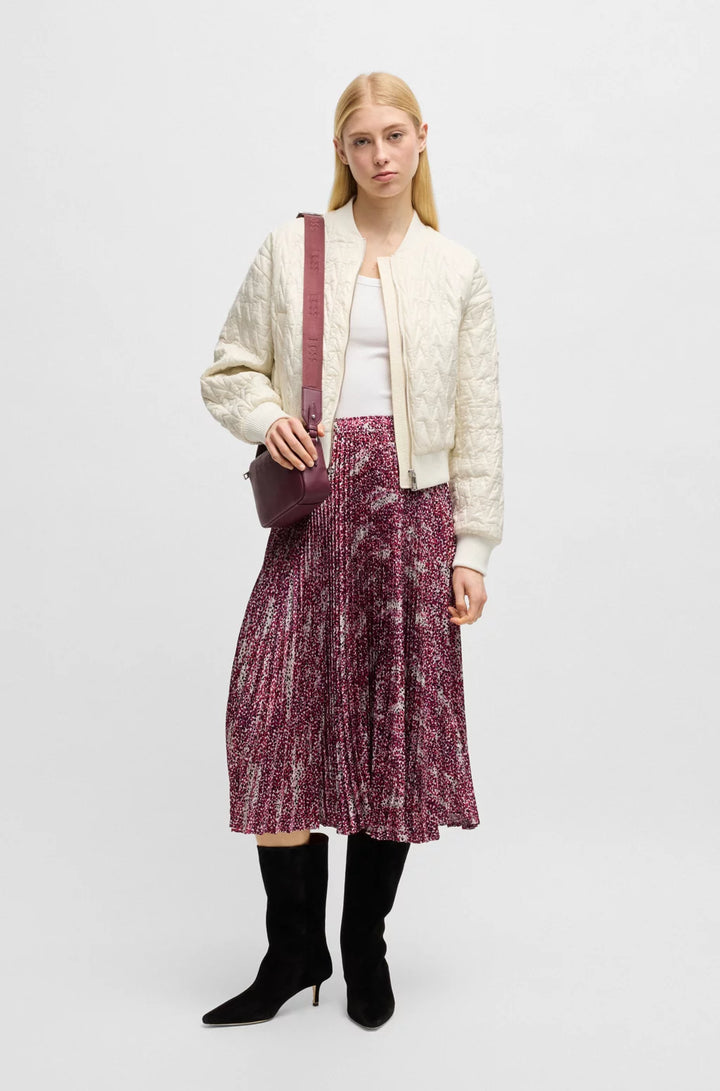 BOSS MIDI-LENGTH SKIRT IN PRINTED PLISSÉ SATIN