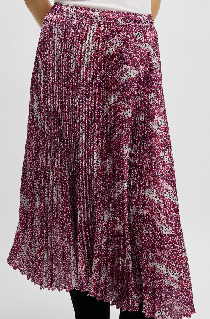 BOSS MIDI-LENGTH SKIRT IN PRINTED PLISSÉ SATIN