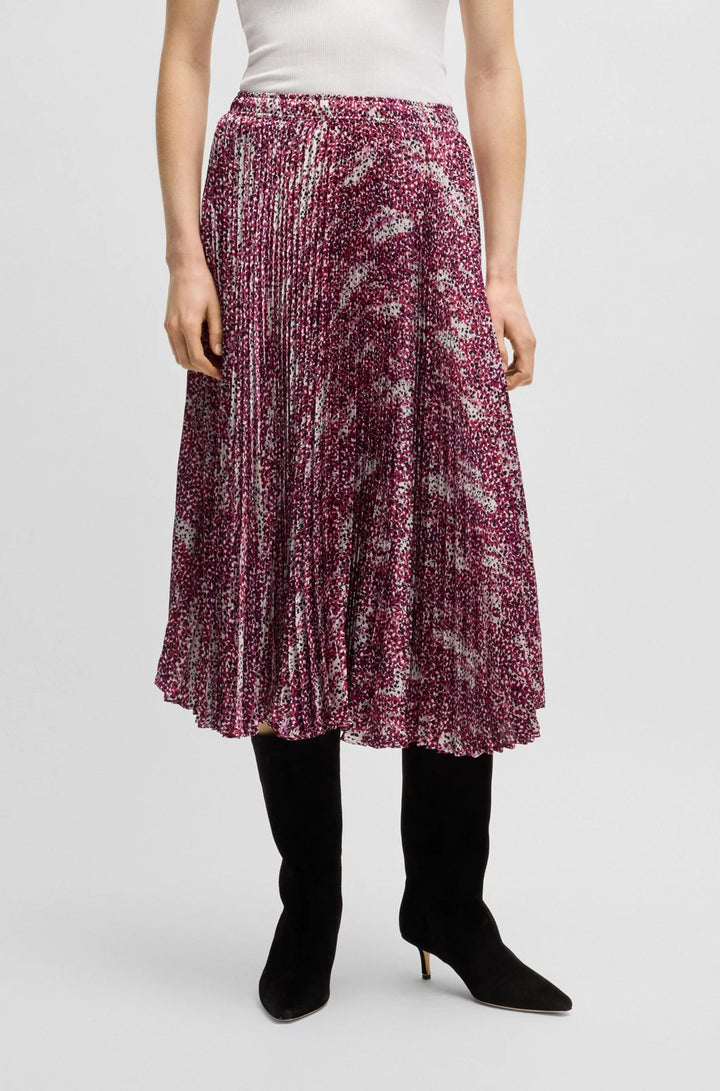 BOSS MIDI-LENGTH SKIRT IN PRINTED PLISSÉ SATIN