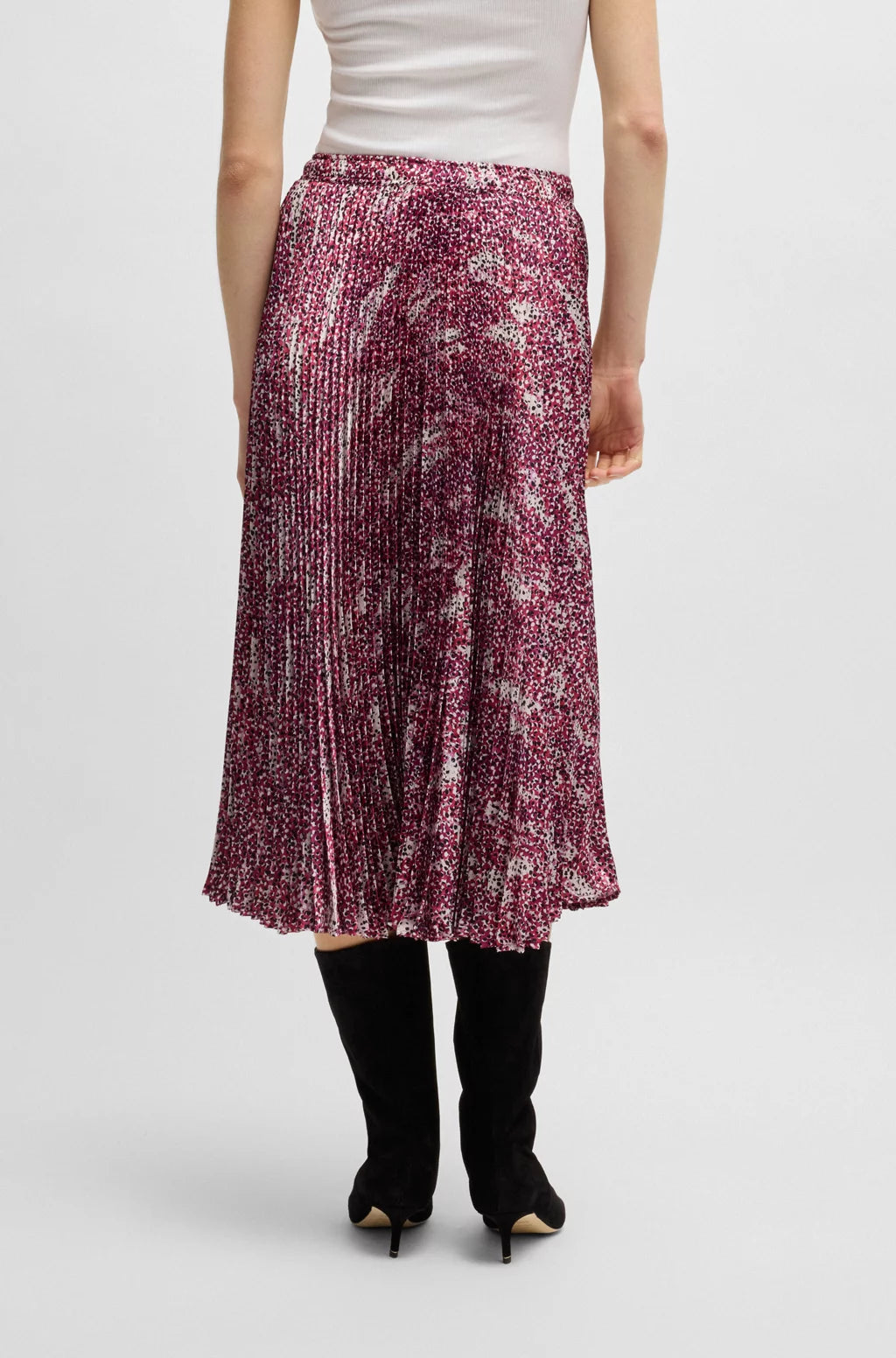 BOSS MIDI-LENGTH SKIRT IN PRINTED PLISSÉ SATIN