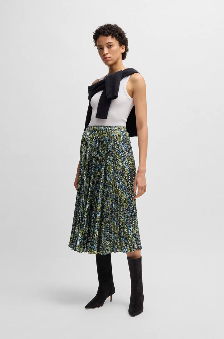 BOSS MIDI-LENGTH SKIRT IN PRINTED PLISSÉ SATIN