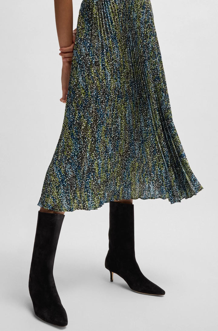BOSS MIDI-LENGTH SKIRT IN PRINTED PLISSÉ SATIN