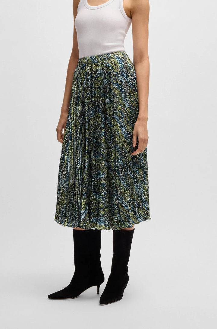 BOSS MIDI-LENGTH SKIRT IN PRINTED PLISSÉ SATIN