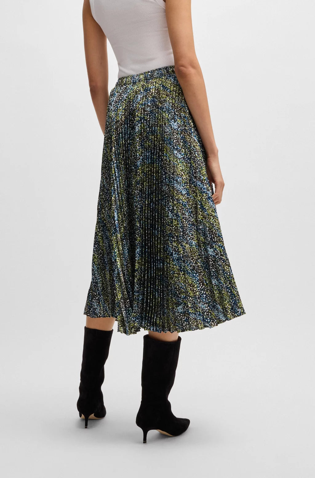 BOSS MIDI-LENGTH SKIRT IN PRINTED PLISSÉ SATIN