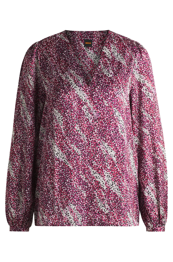 BOSS Regular-fit blouse with V neckline in printed satin