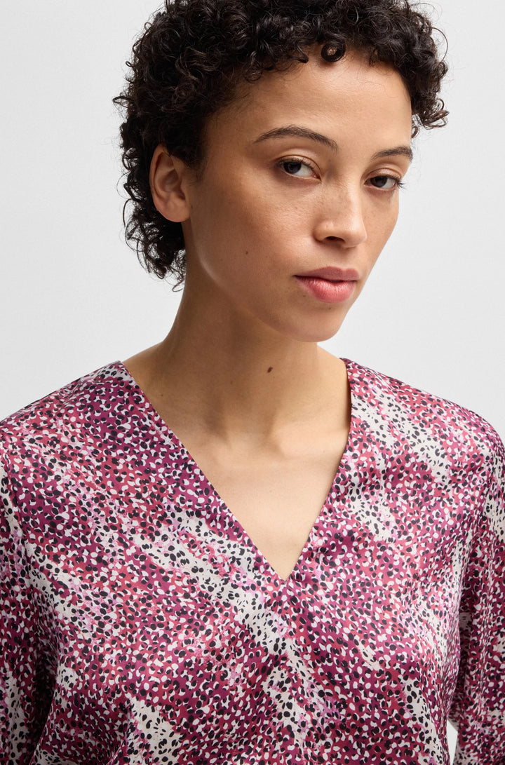 BOSS Regular-fit blouse with V neckline in printed satin