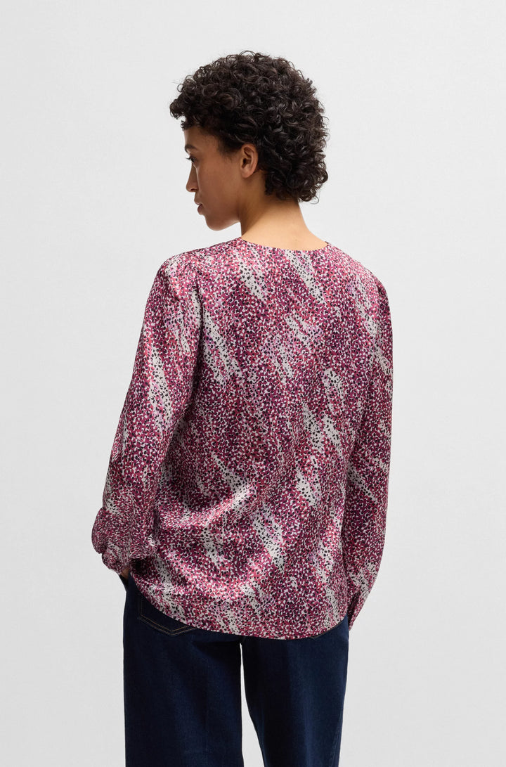 BOSS Regular-fit blouse with V neckline in printed satin