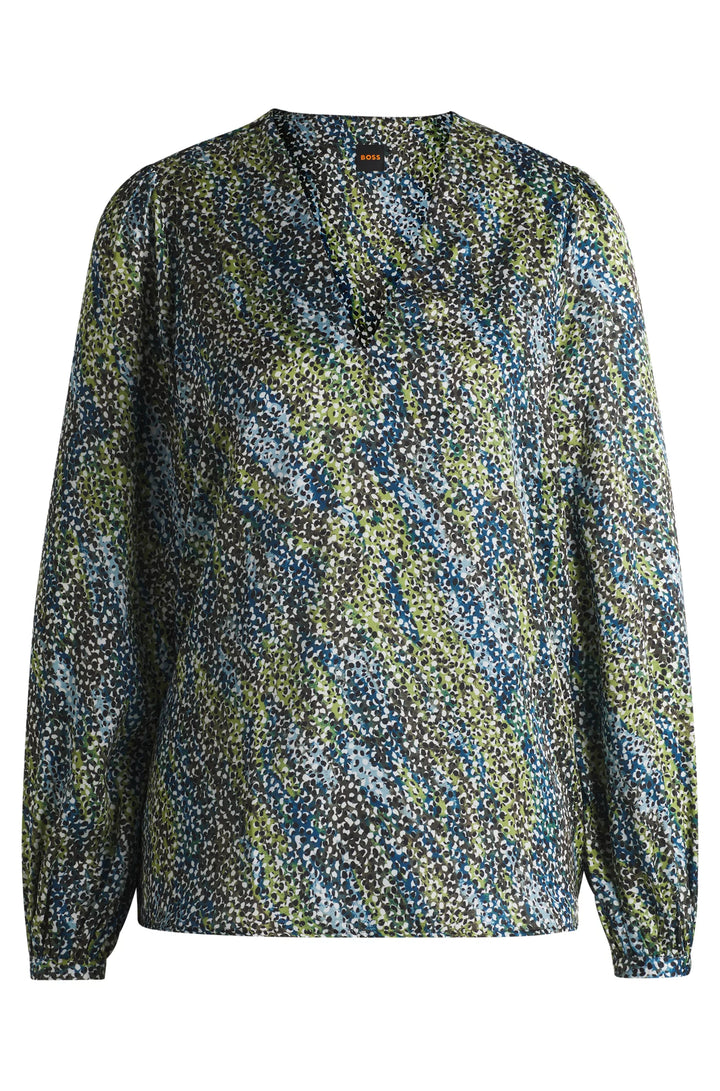 BOSS Regular-fit blouse with V neckline in printed satin