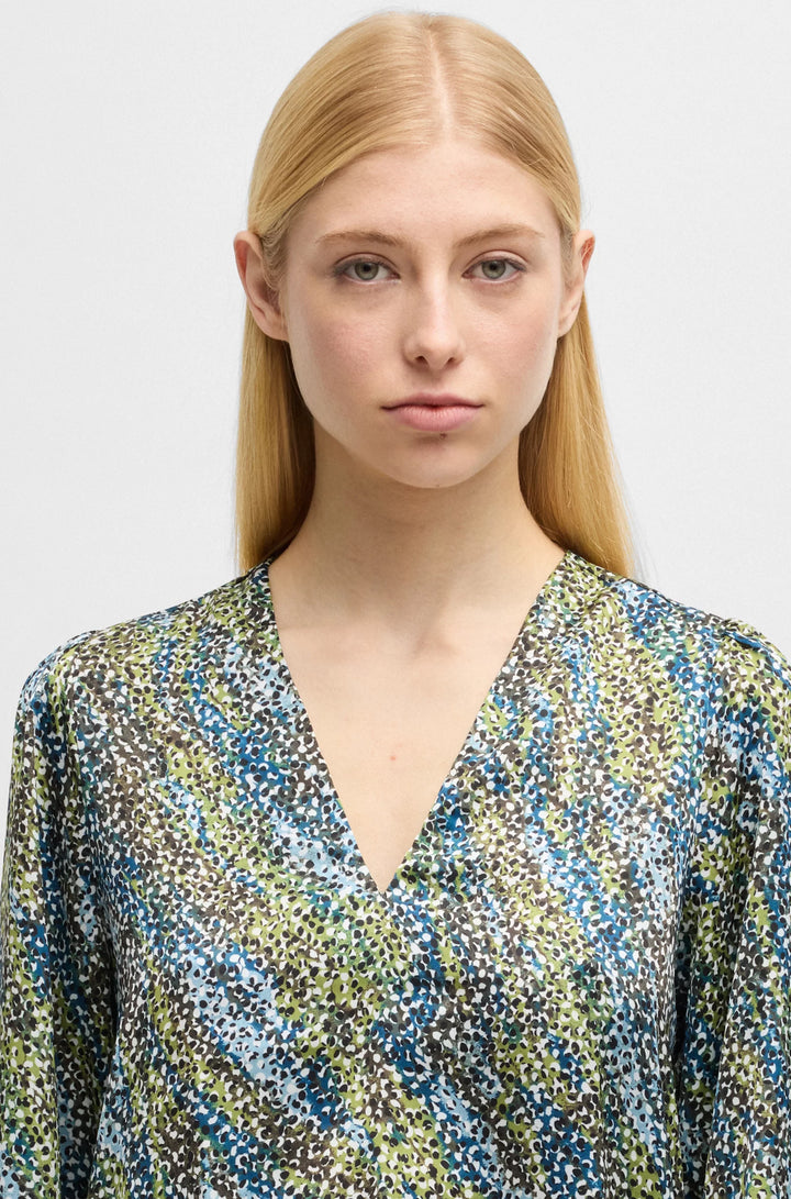 BOSS Regular-fit blouse with V neckline in printed satin