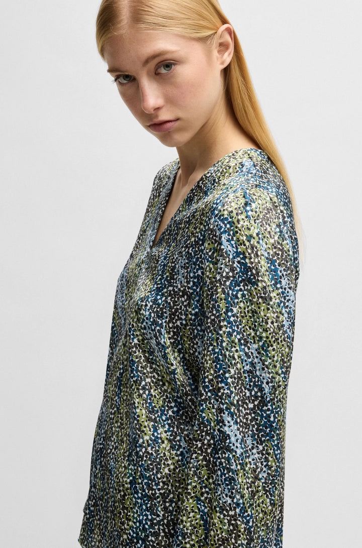BOSS Regular-fit blouse with V neckline in printed satin