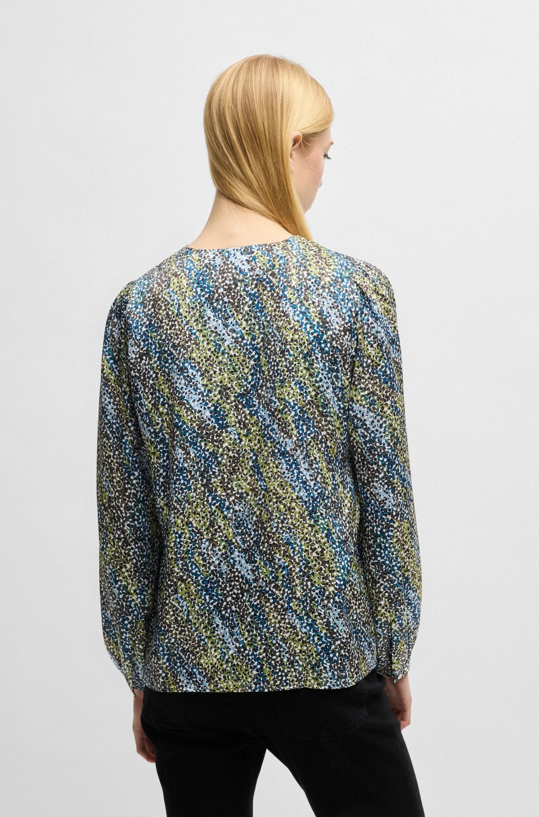 BOSS Regular-fit blouse with V neckline in printed satin