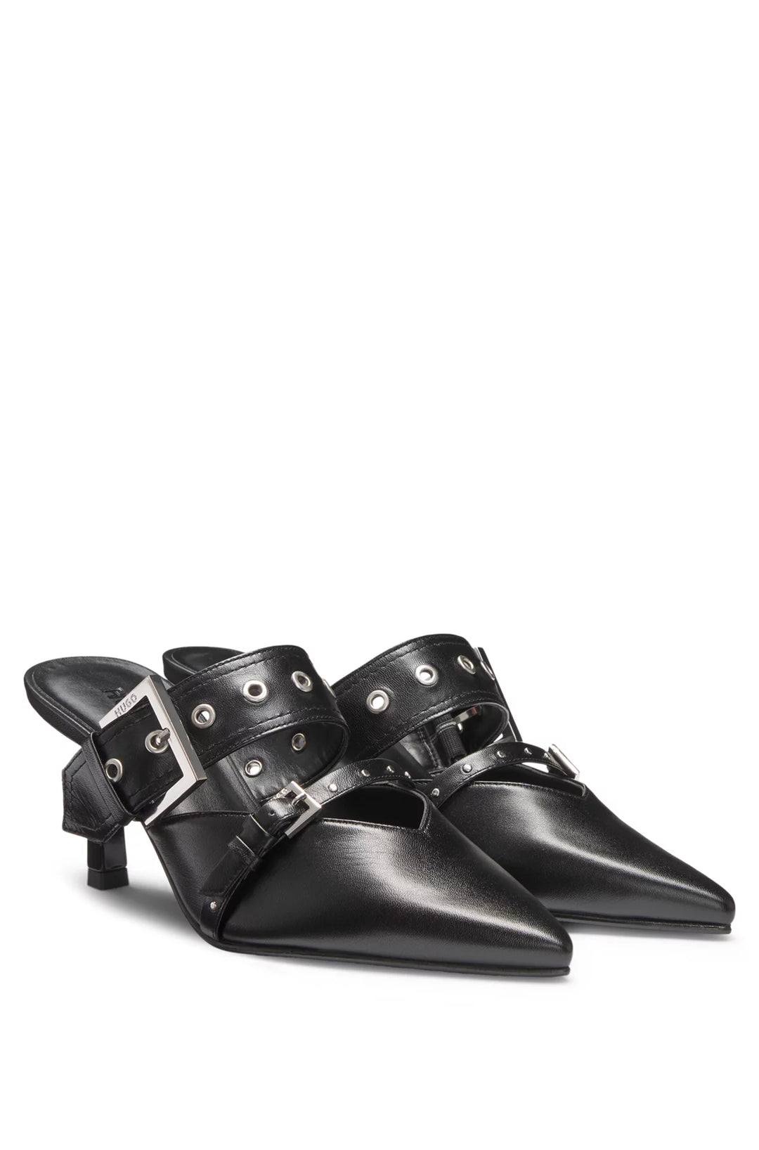 HUGO Nappa-leather mules with twin buckled straps