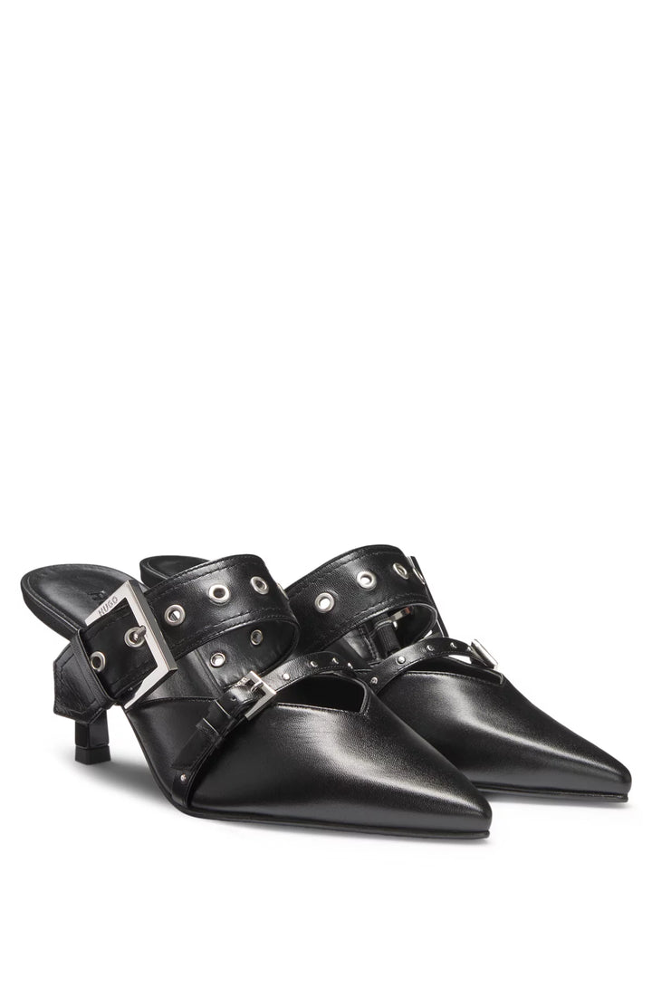 HUGO Nappa-leather mules with twin buckled straps