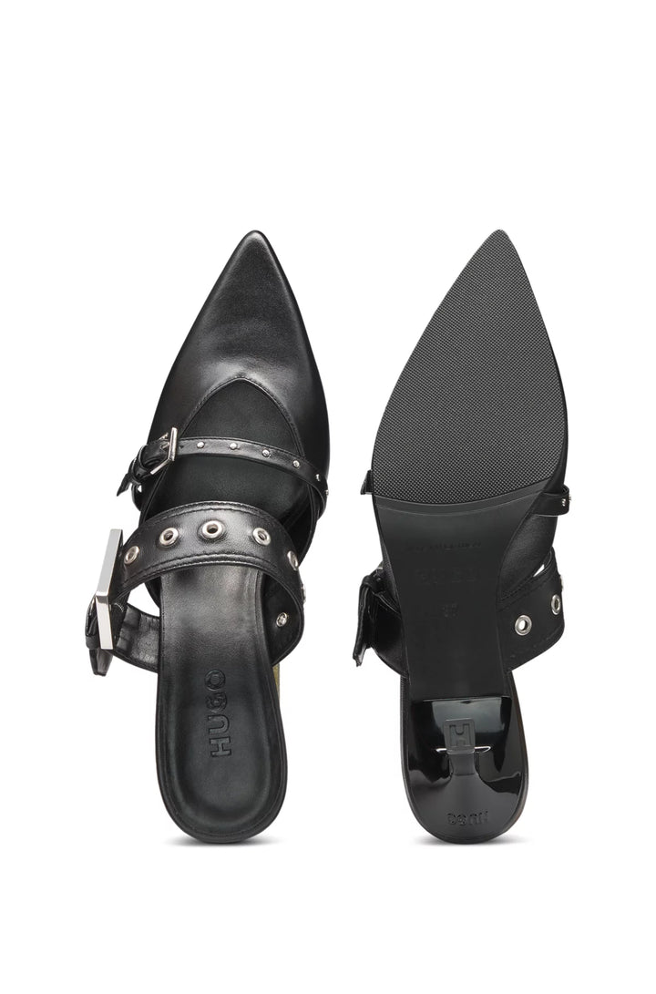 HUGO Nappa-leather mules with twin buckled straps