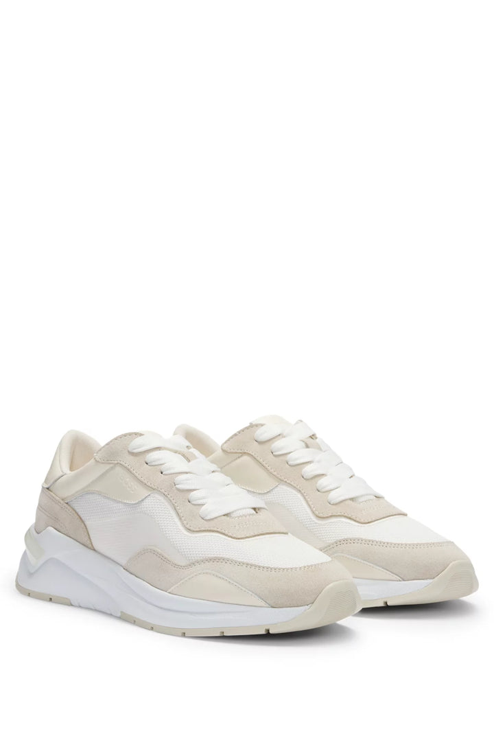 BOSS Lace-up trainers with suede, mesh and faux leather