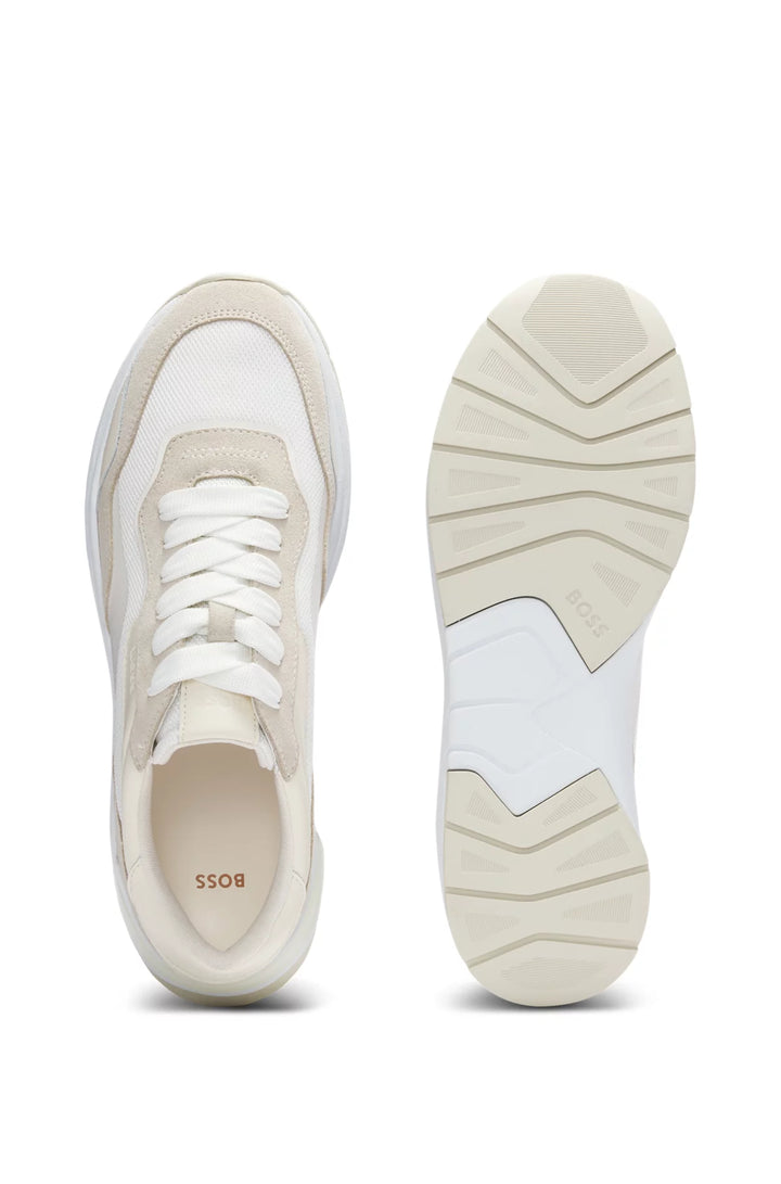 BOSS Lace-up trainers with suede, mesh and faux leather