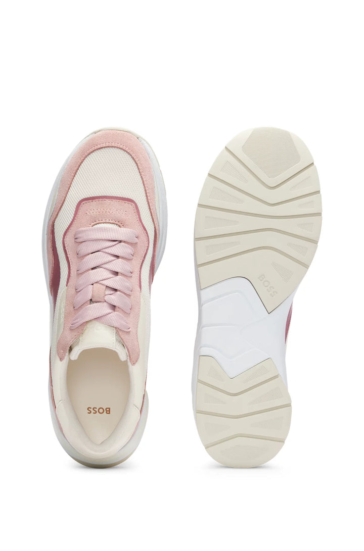 BOSS Lace-up trainers with suede, mesh and faux leather