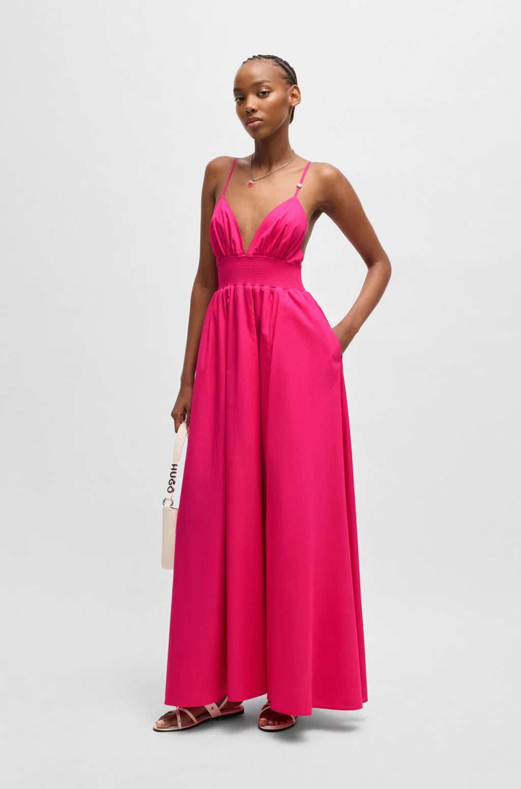 HUGO STRAPPY MAXI DRESS IN LIGHTWEIGHT COTTON WITH SMOCKED TRIM