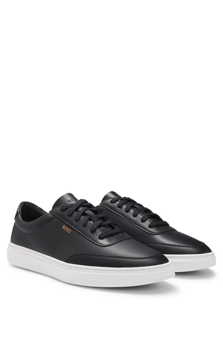 Boss Coated-leather trainers with gold-tone logo