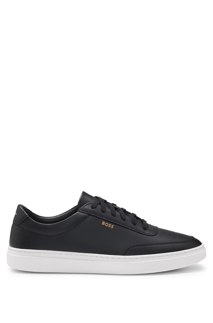 Boss Coated-leather trainers with gold-tone logo