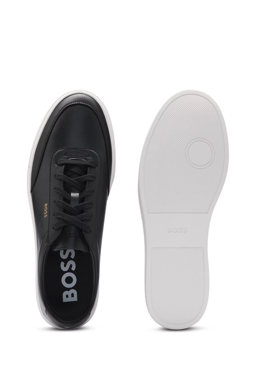 Boss Coated-leather trainers with gold-tone logo