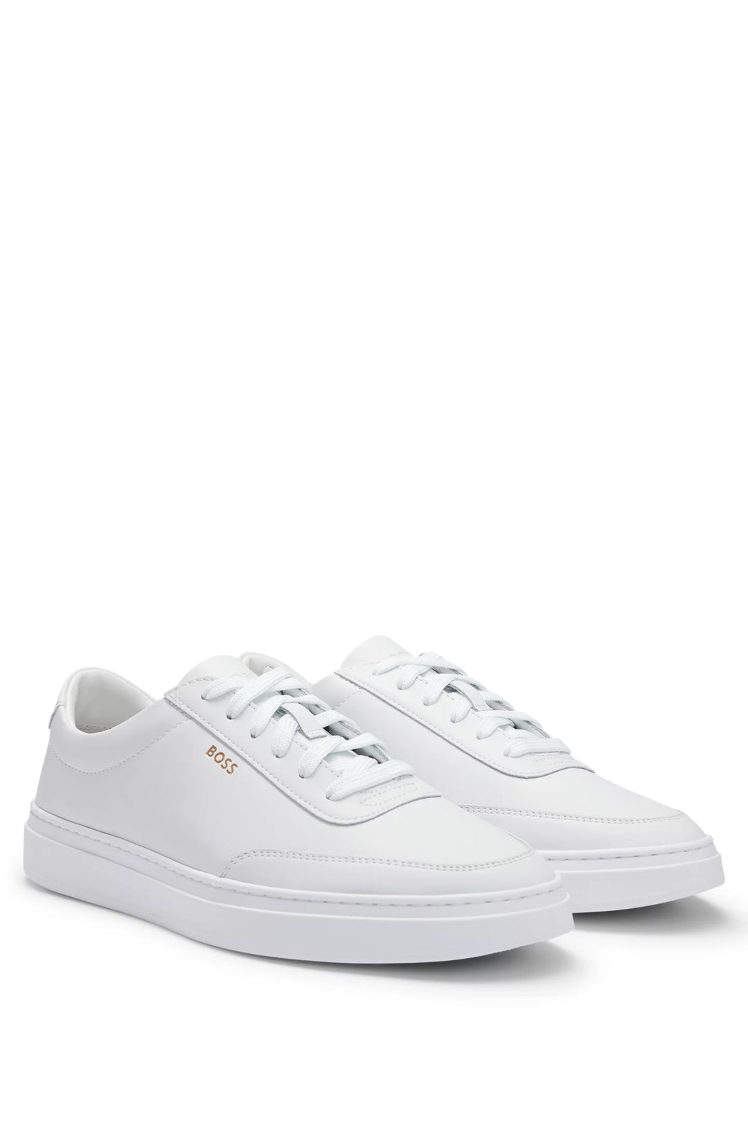 Boss Coated-leather trainers with gold-tone logo