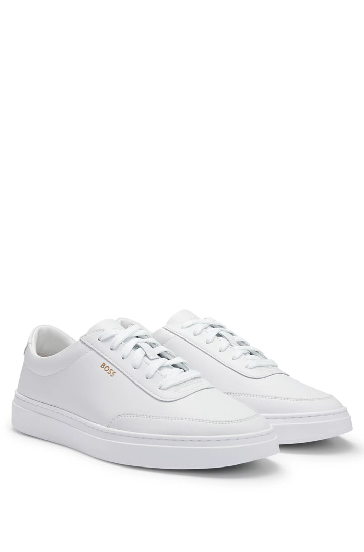 Boss Coated-leather trainers with gold-tone logo