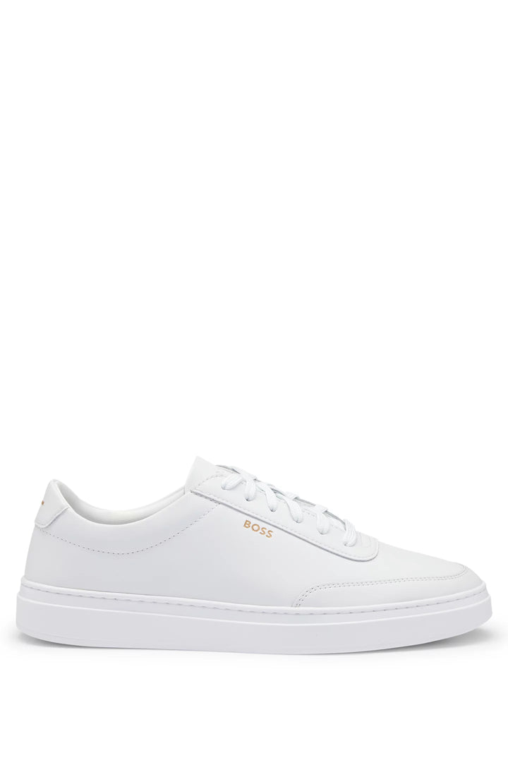 Boss Coated-leather trainers with gold-tone logo