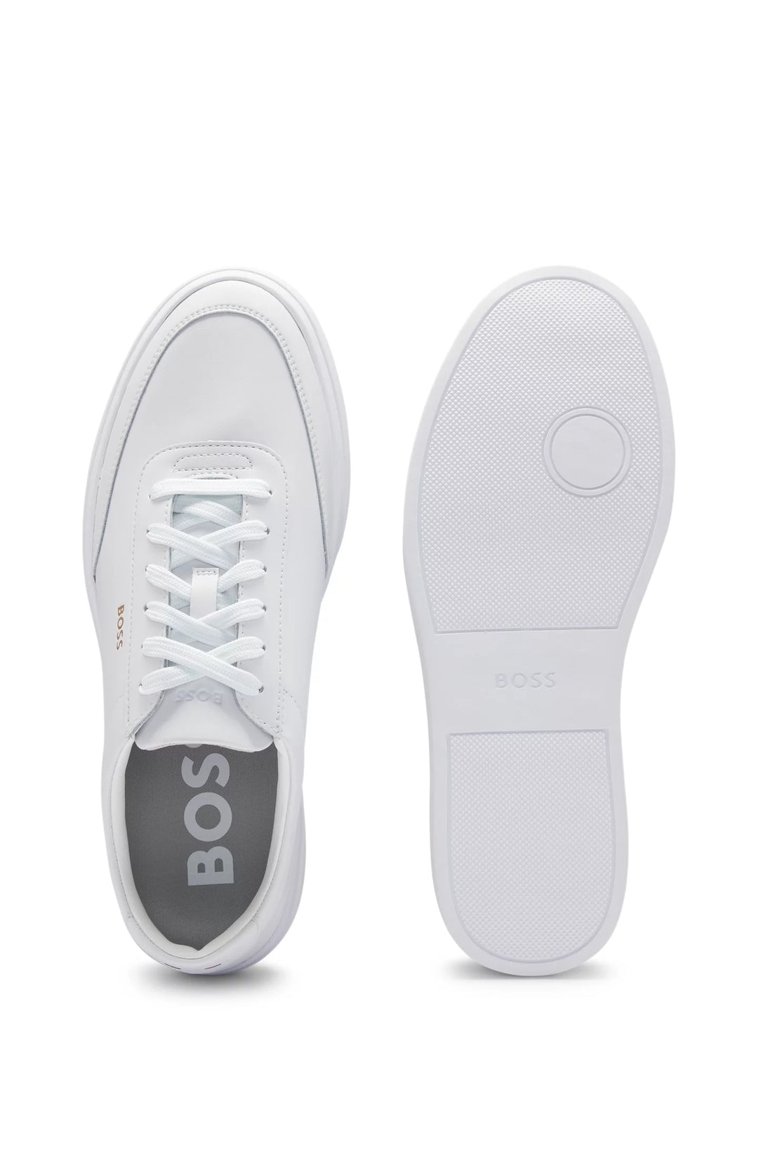 Boss Coated-leather trainers with gold-tone logo