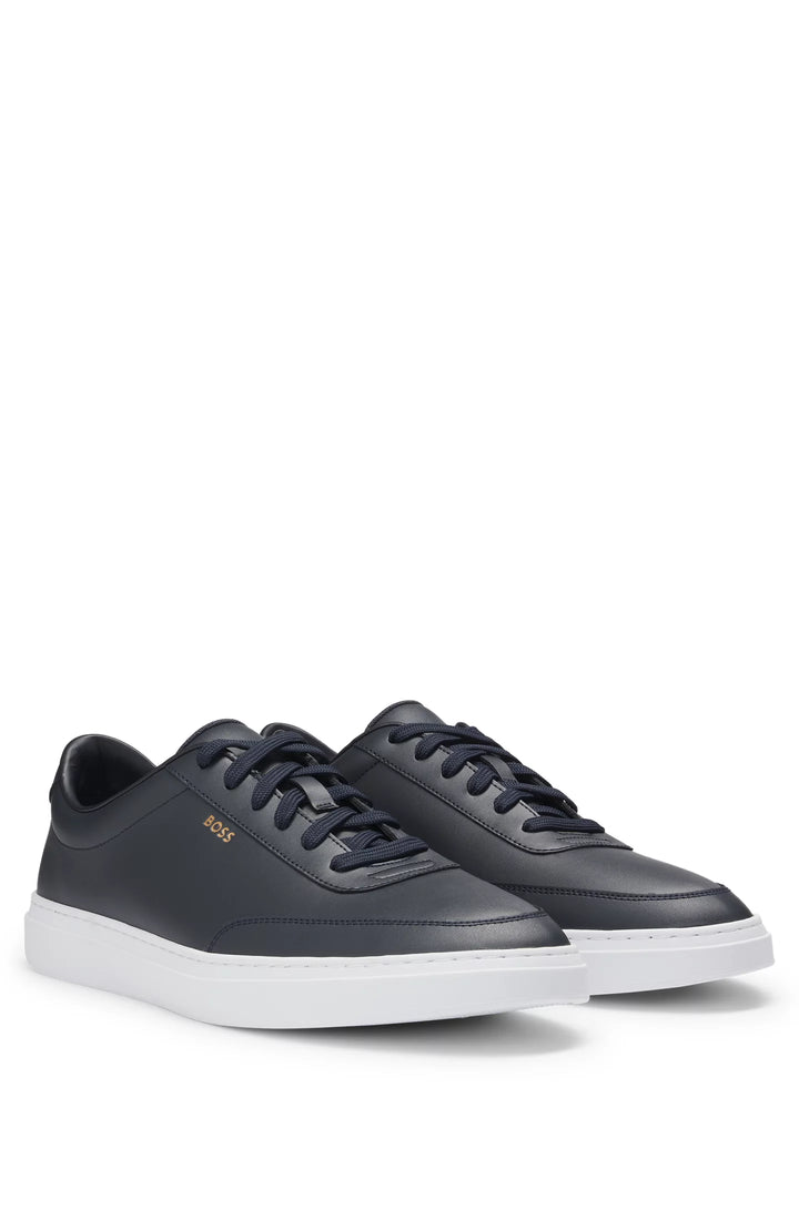 Boss Coated-leather trainers with gold-tone logo