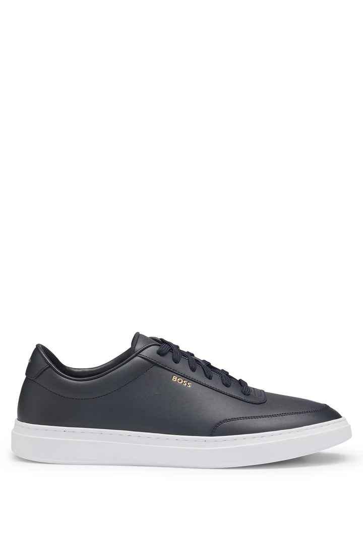 Boss Coated-leather trainers with gold-tone logo