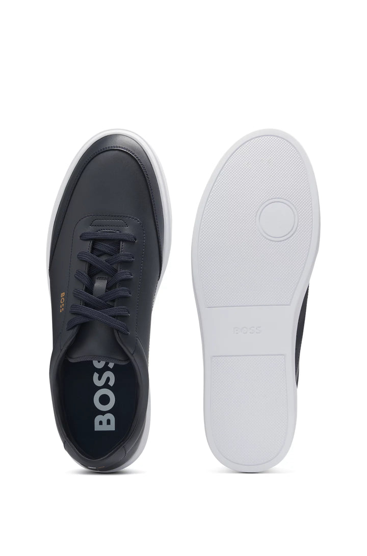 Boss Coated-leather trainers with gold-tone logo