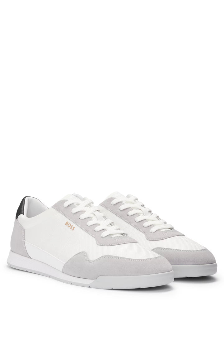 Boss Mixed-material lace-up trainers with suede trims