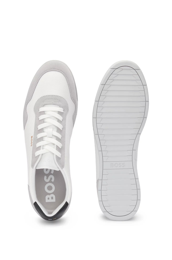 Boss Mixed-material lace-up trainers with suede trims