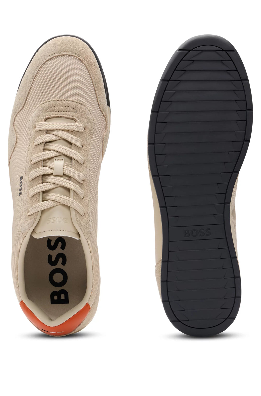 Boss Mixed-material lace-up trainers with suede trims