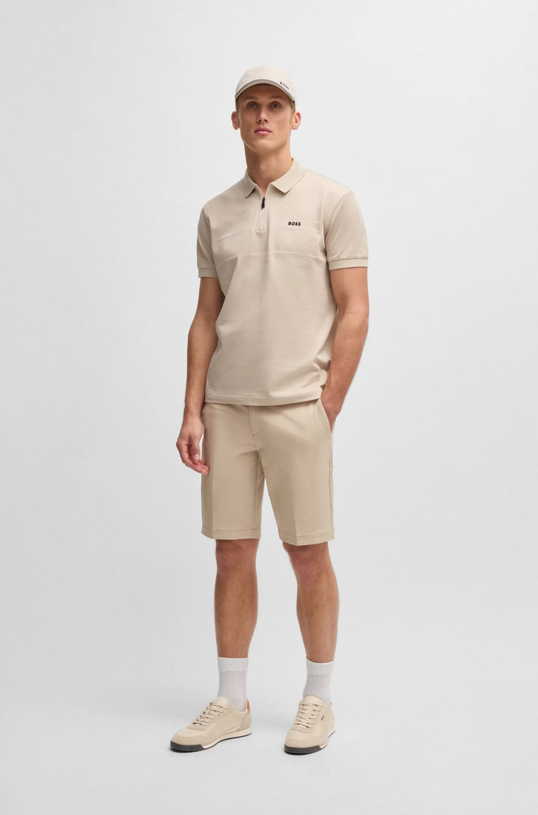 Boss Mixed-material lace-up trainers with suede trims