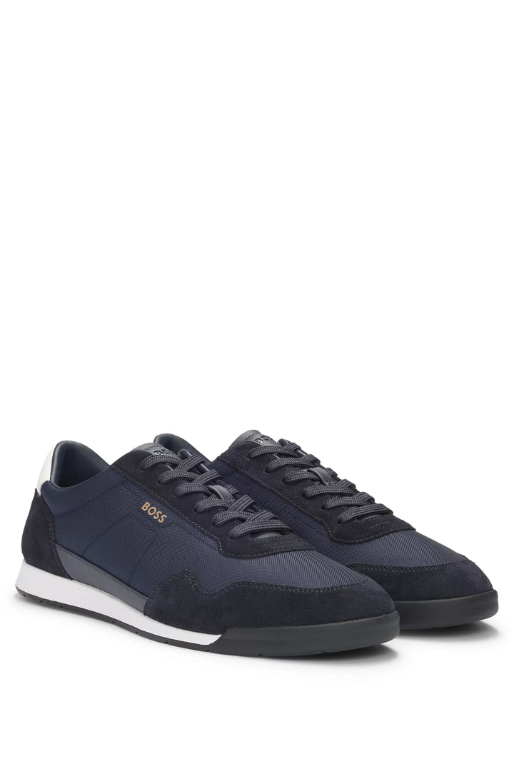 Boss Mixed-material lace-up trainers with suede trims