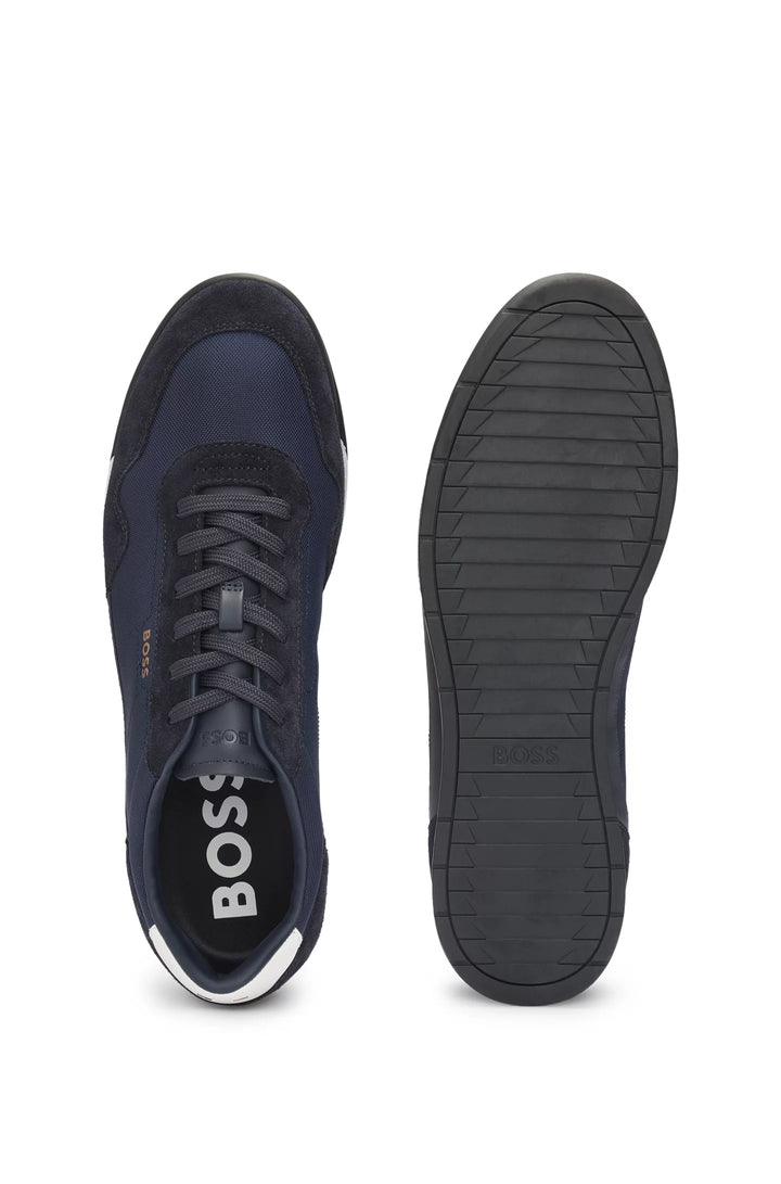 Boss Mixed-material lace-up trainers with suede trims