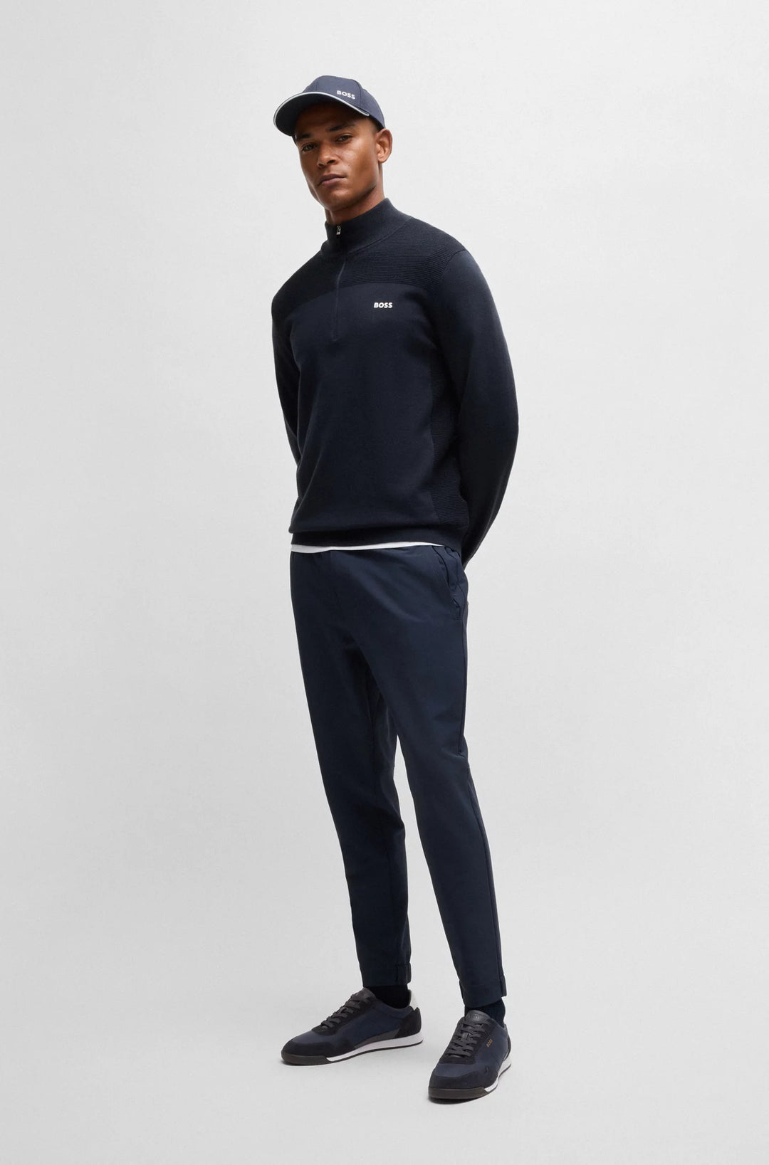 Boss Mixed-material lace-up trainers with suede trims