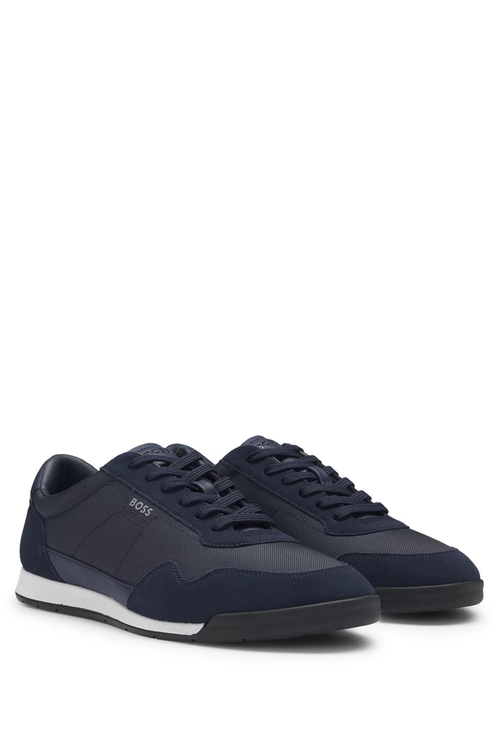 Boss Mixed-material lace-up trainers with suede trims