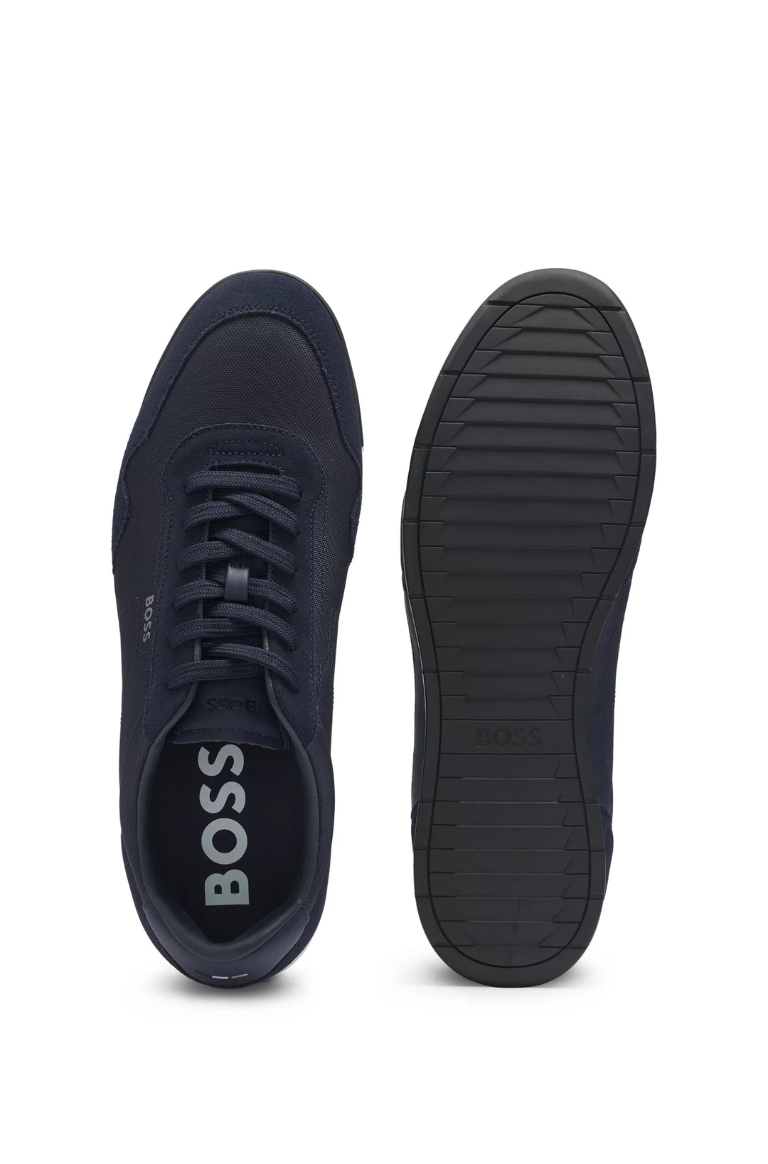 Boss Mixed-material lace-up trainers with suede trims