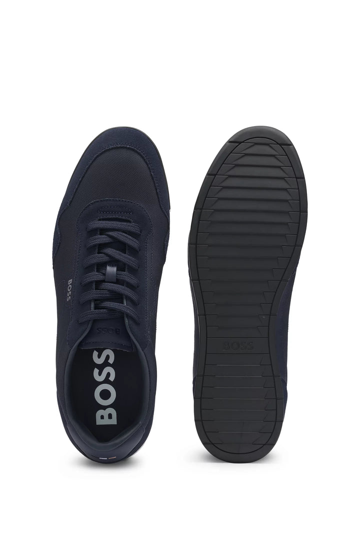 Boss Mixed-material lace-up trainers with suede trims