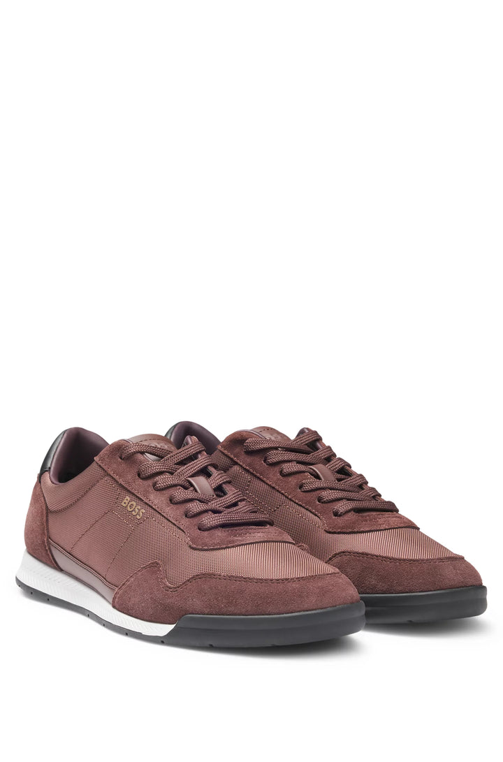 Boss Mixed-material lace-up trainers with suede trims