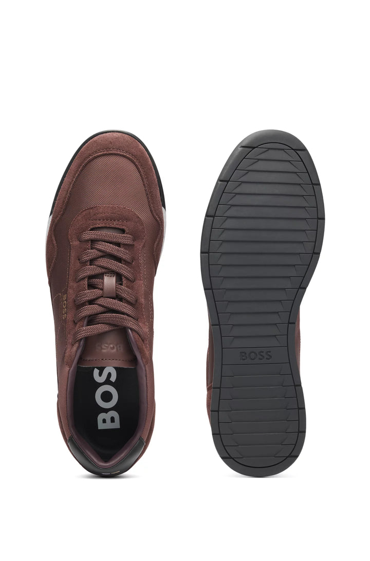 Boss Mixed-material lace-up trainers with suede trims